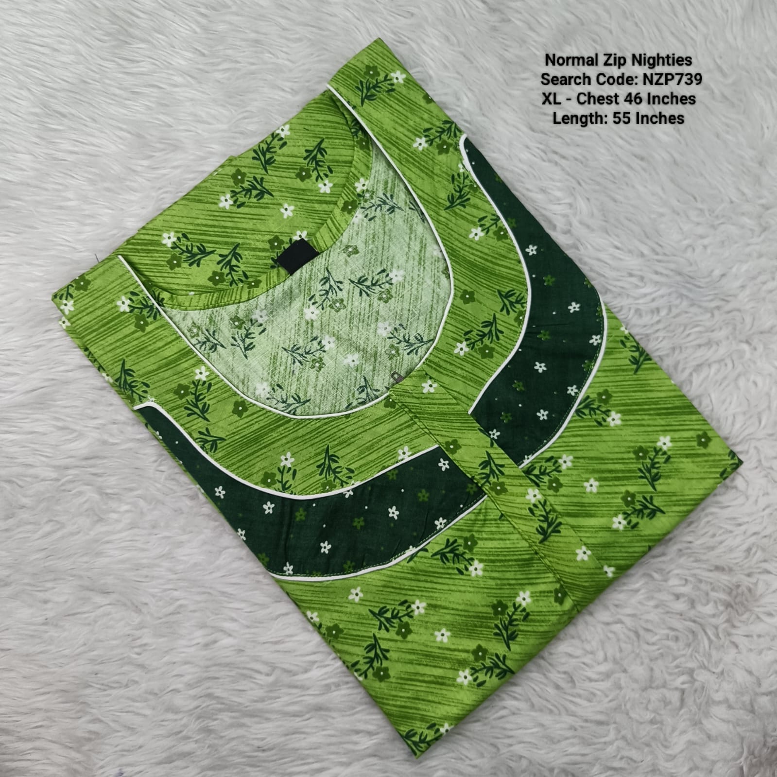 Green Cotton Nila Normal Zip Nighties - NZP739