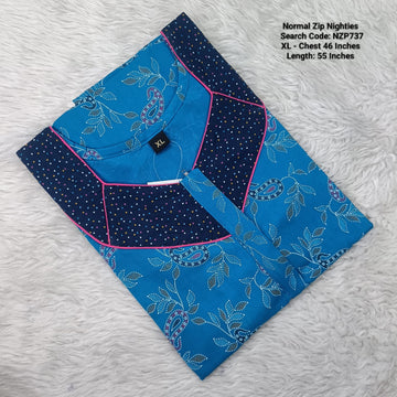 Sky Blue Cotton Nila Normal Zip Nighties - NZP737