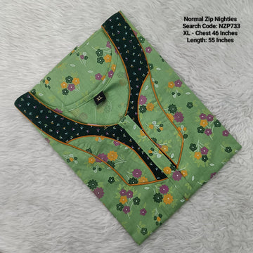 Green Cotton Nila Normal Zip Nighties - NZP733