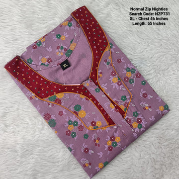 Pink Cotton Nila Normal Zip Nighties - NZP731