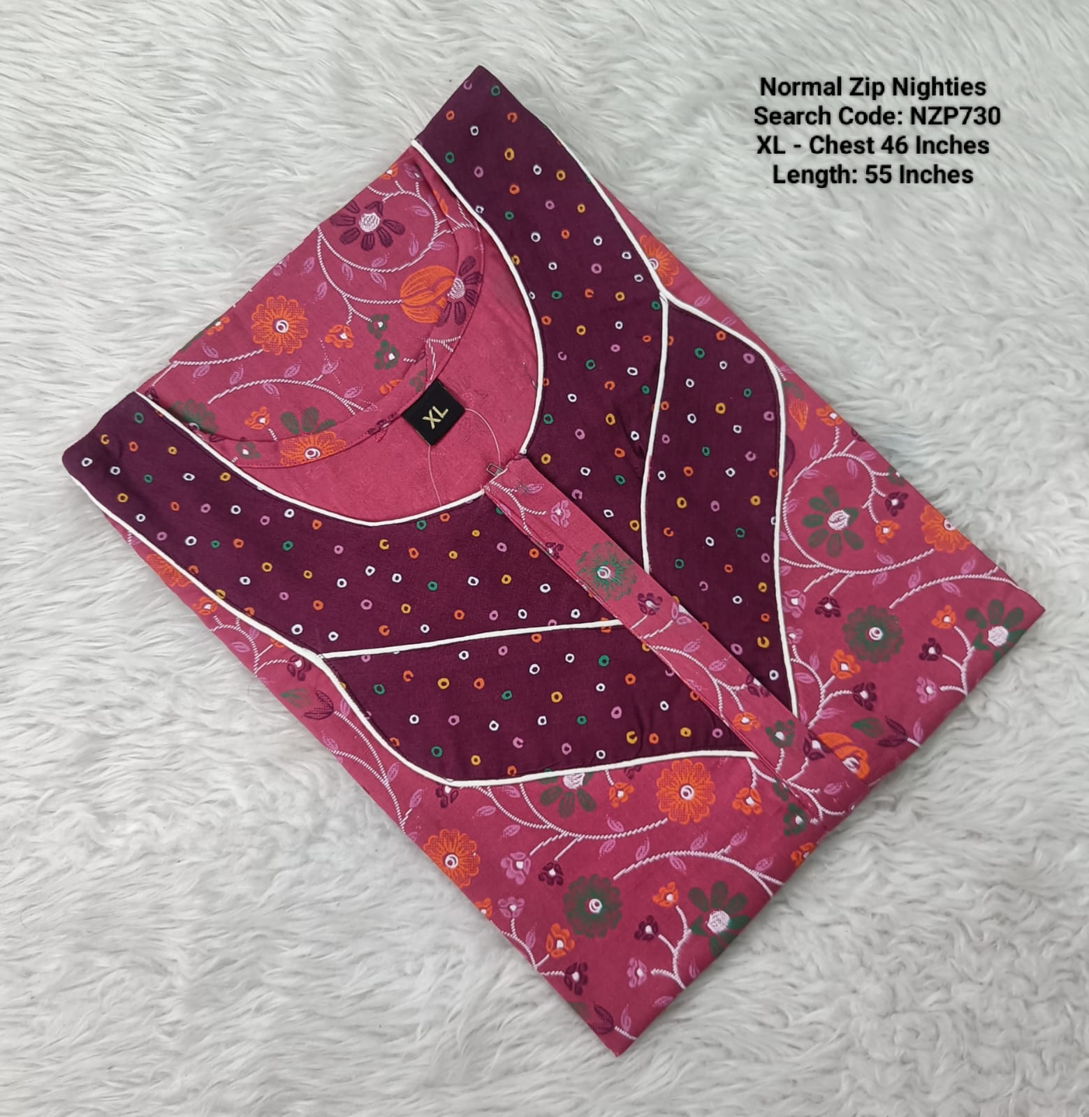 Pink Cotton Nila Normal Zip Nighties - NZP730