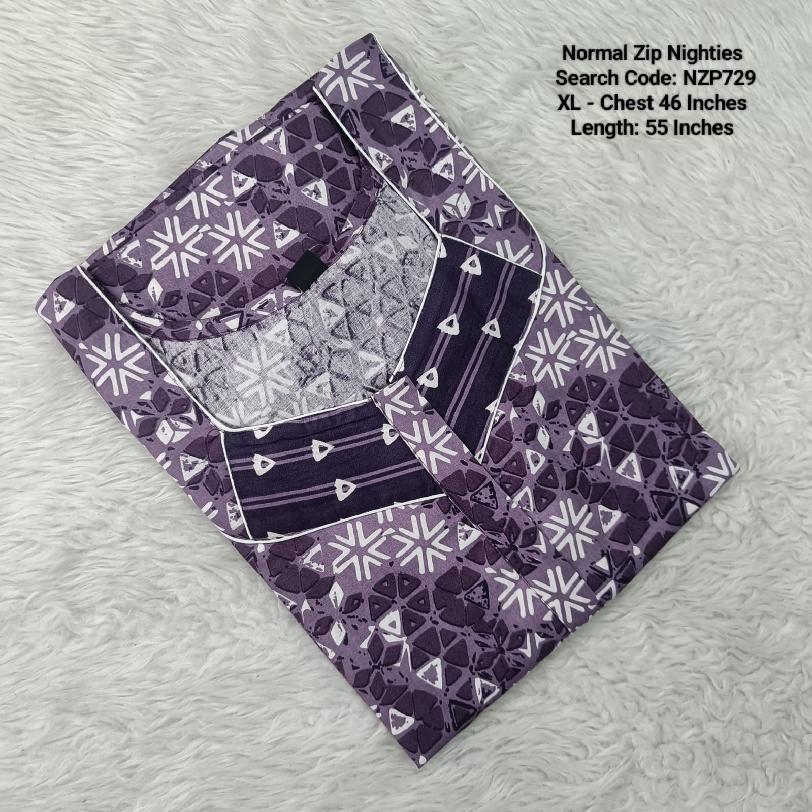 Purple Cotton Nila Normal Zip Nighties - NZP729