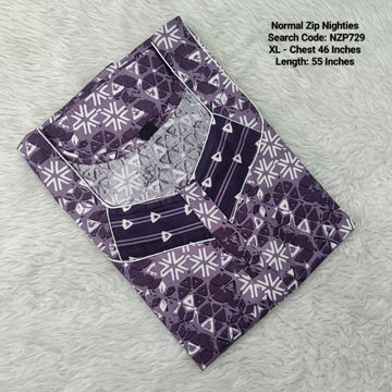 Purple Cotton Nila Normal Zip Nighties - NZP729