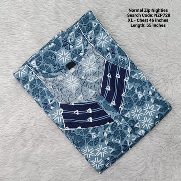 Blue Cotton Nila Normal Zip Nighties - NZP728