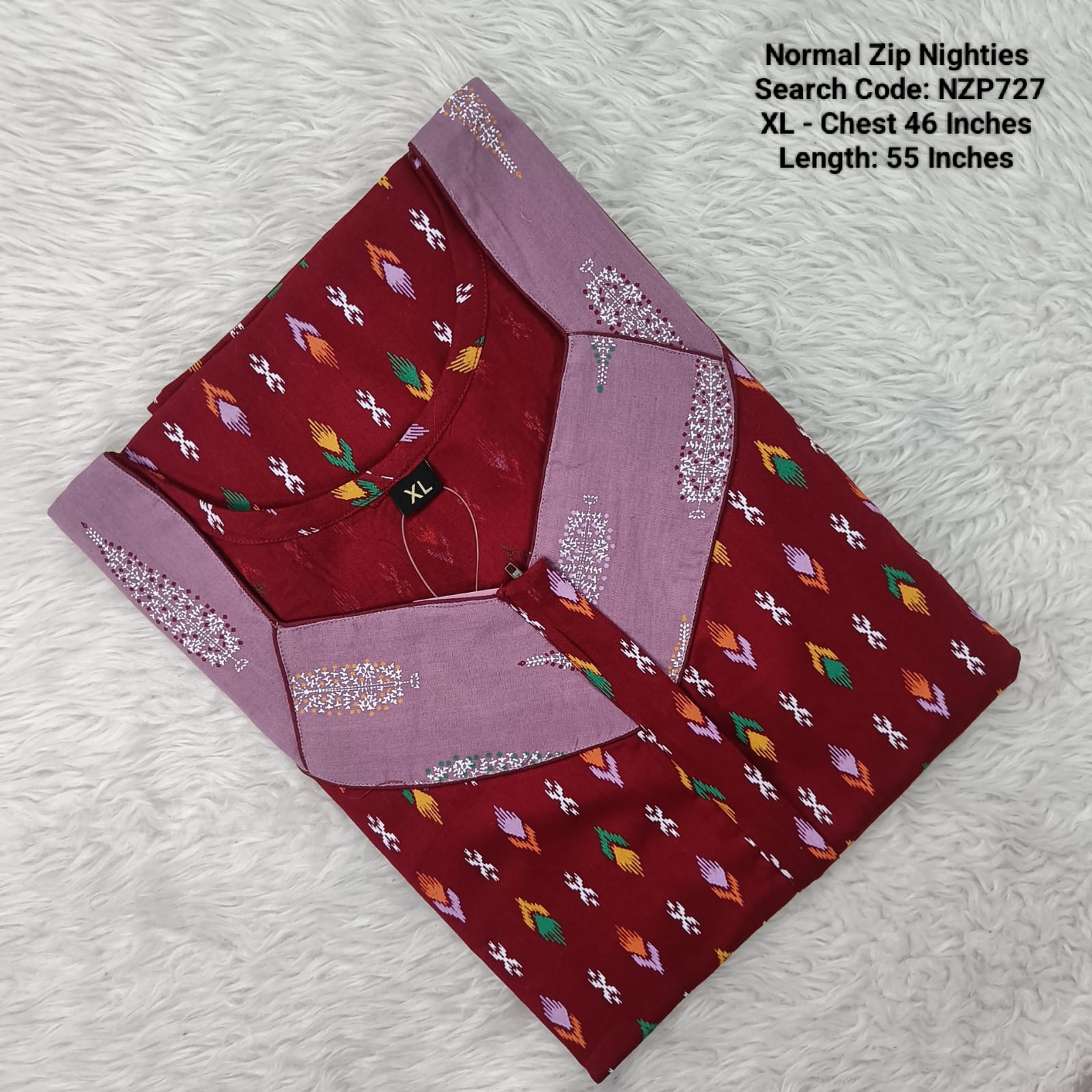 Maroon Cotton Nila Normal Zip Nighties - NZP727