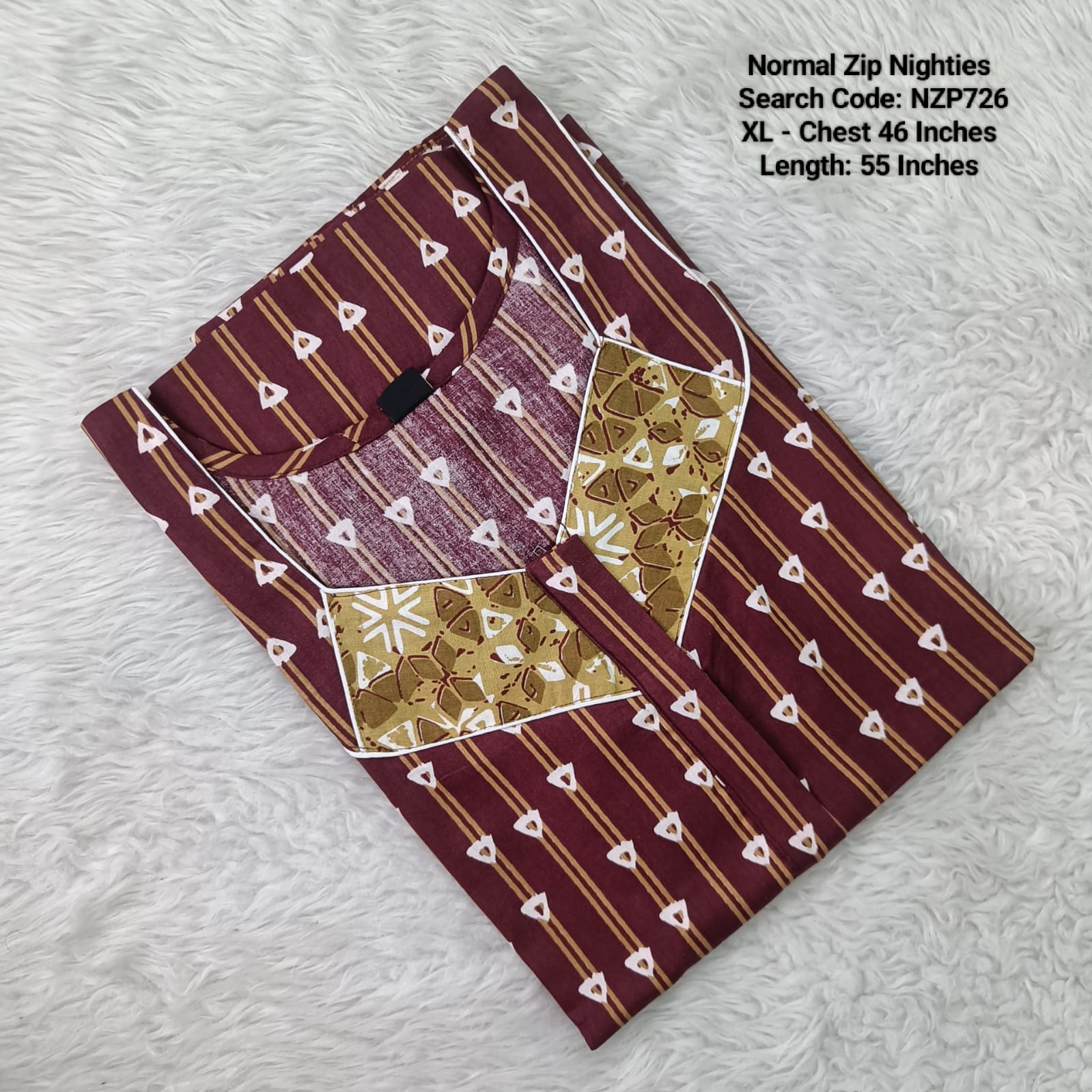 Maroon Cotton Nila Normal Zip Nighties - NZP726
