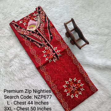 Navy Blue Cotton Nila Normal Zip Nighties - NZP677