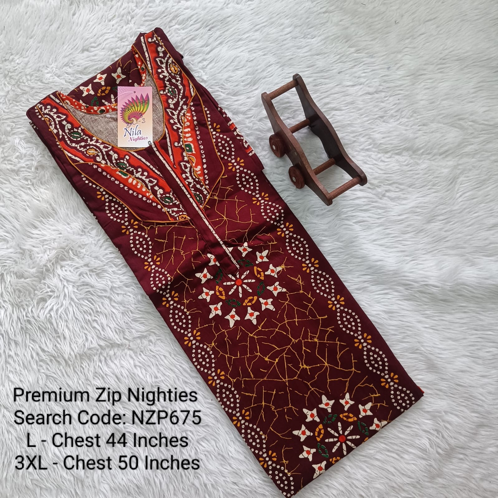 Coffee Brown Cotton Nila Normal Zip Nighties - NZP675