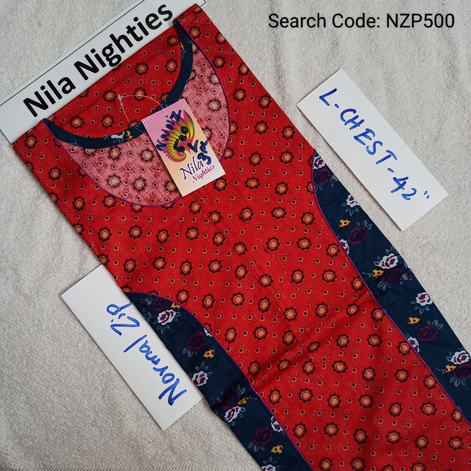 Red Cotton Nila Normal Zip Nighties - NZP500