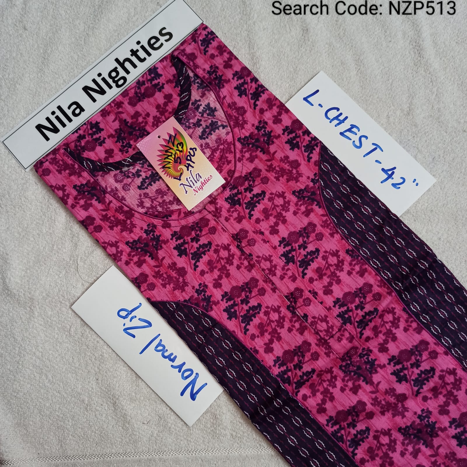 Pink Cotton Nila Normal Zip Nighties - NZP513