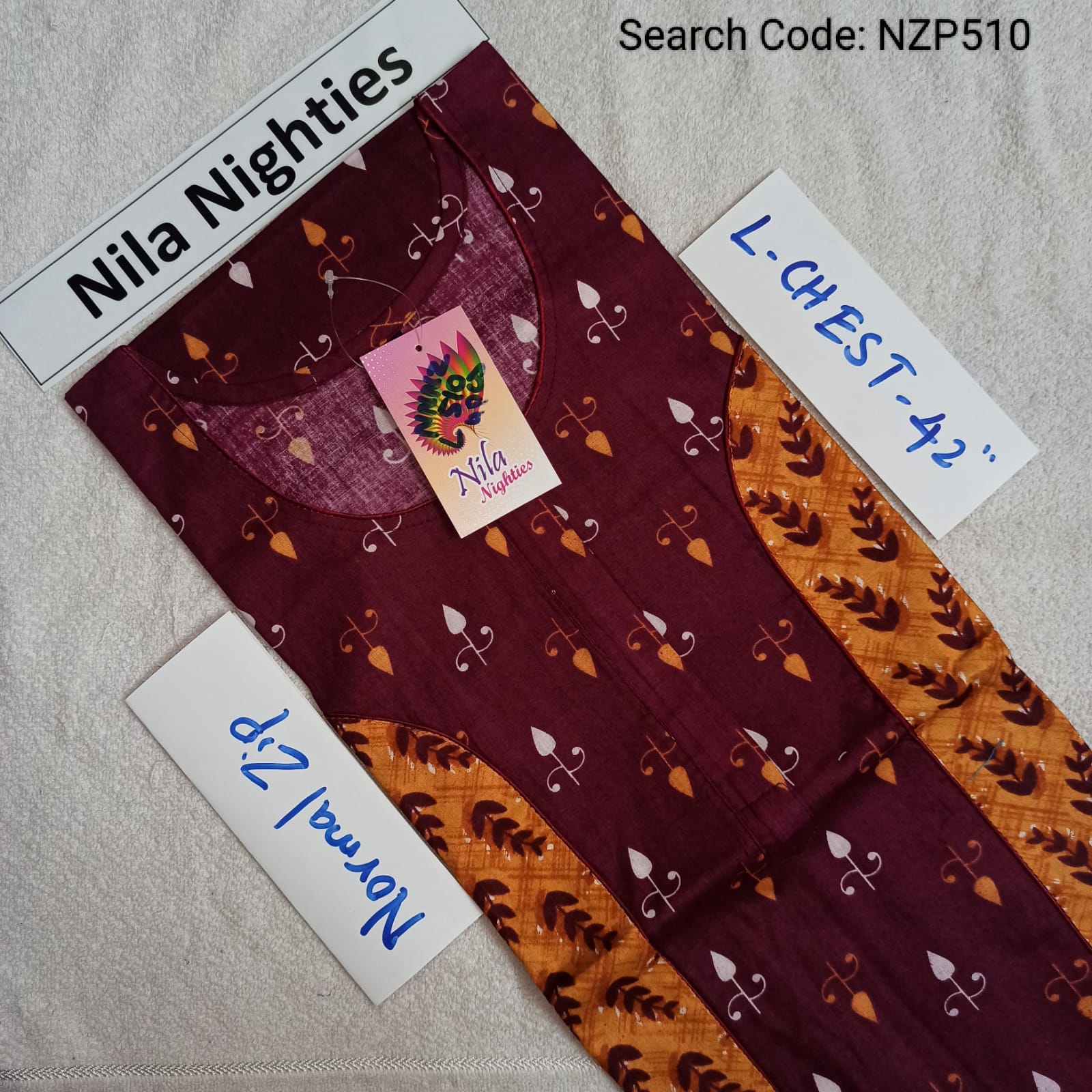 Yellow Cotton Nila Normal Zip Nighties - NZP510