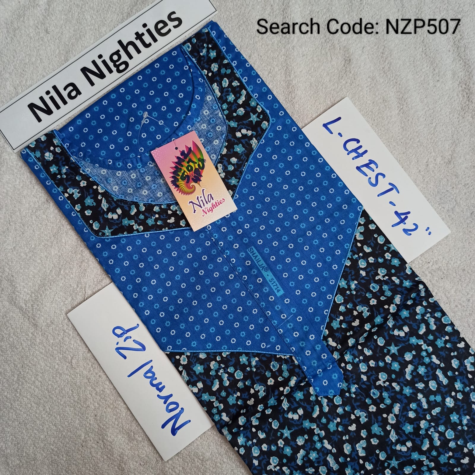 Black Cotton Nila Normal Zip Nighties - NZP507