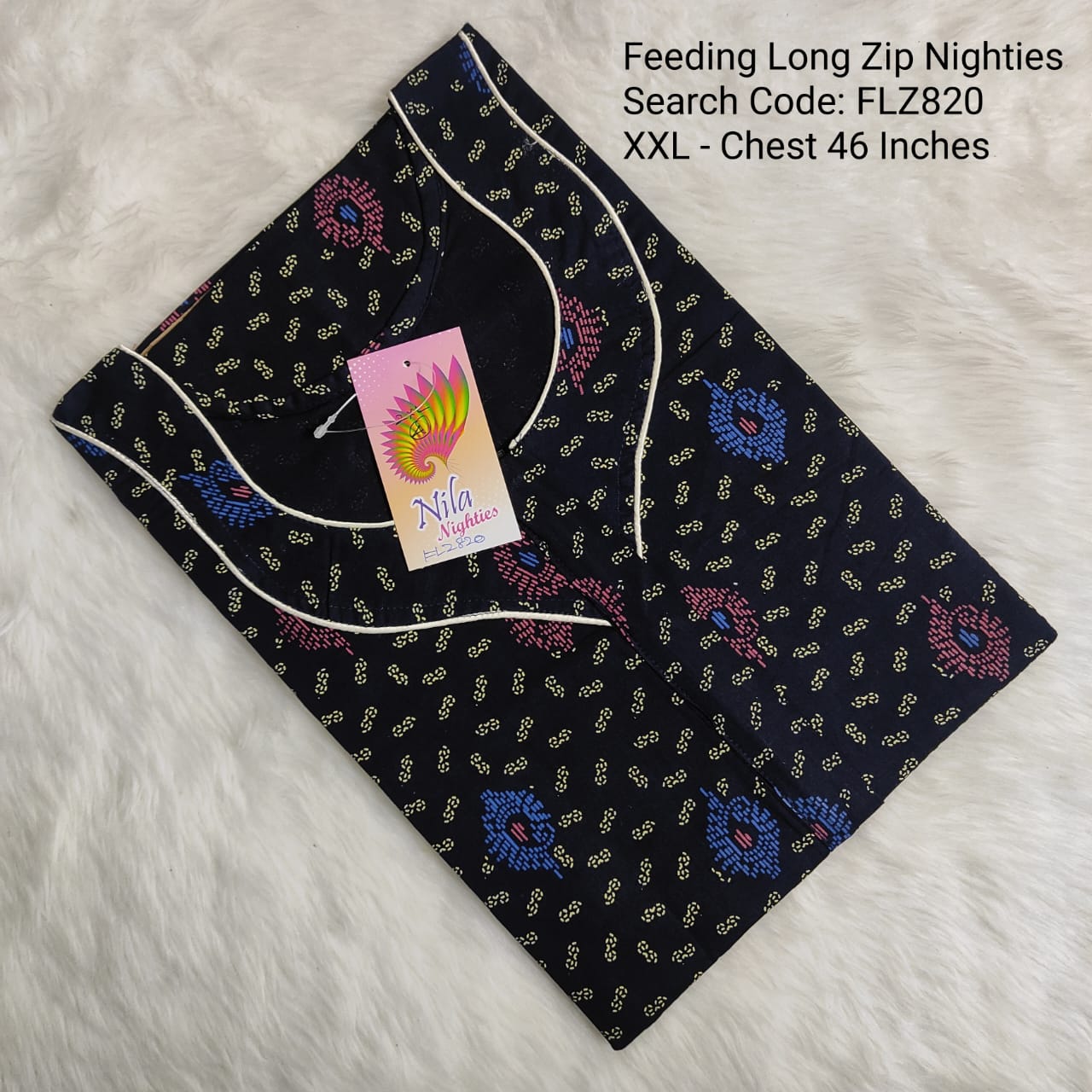 Black Cotton Nila Feeding Nighties -FLZ820