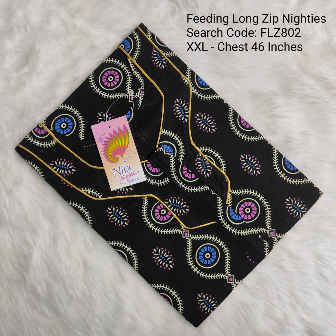 Black Cotton Nila Feeding Nighties -FLZ802