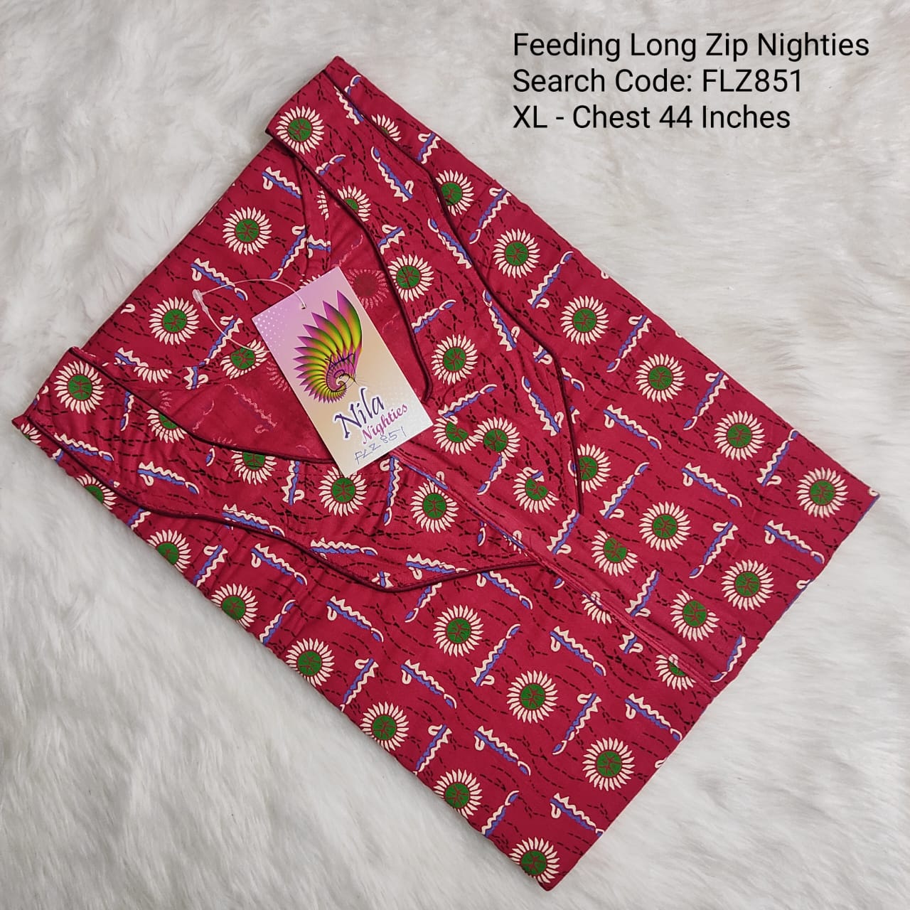 Red Cotton Nila Feeding Nighties -FLZ851