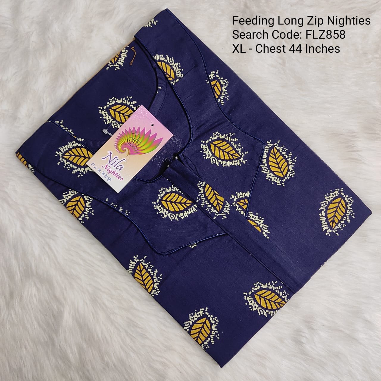 Ink Blue Cotton Nila Feeding Nighties -FLZ858