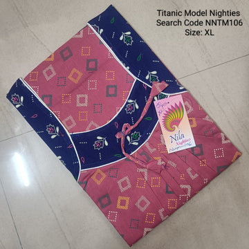 Pink  Cotton Nila Titanic Model Nighties -NNTM106