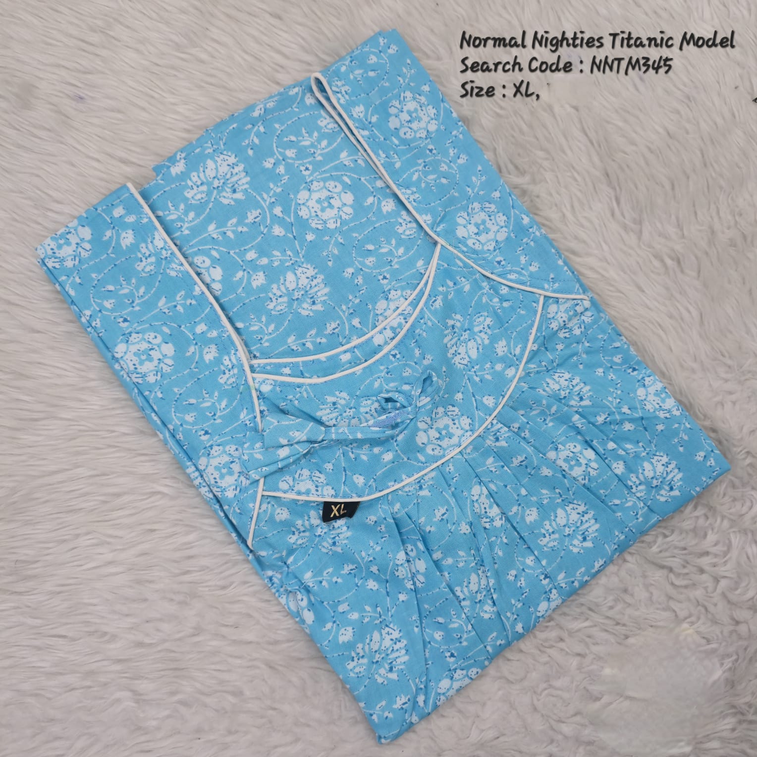 Sky Blue Cotton Nila Titanic Model Nighties -NNTM345