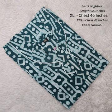 Teal Cotton Nila Batik Nighties - NBN027