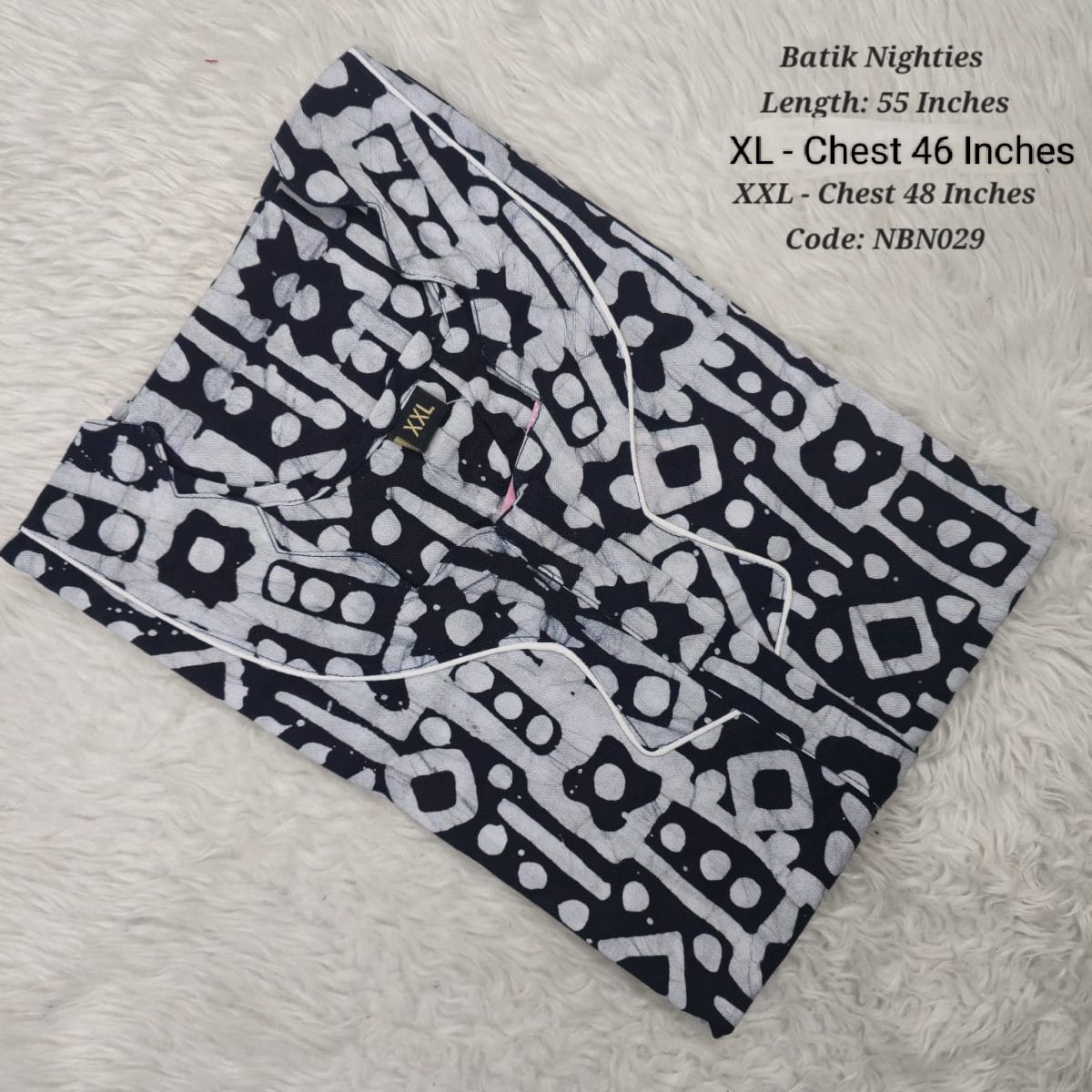 Navy Blue Cotton Nila Batik Nighties - NBN029