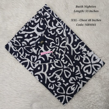 Navy Blue Cotton Nila Batik Nighties - NBN041