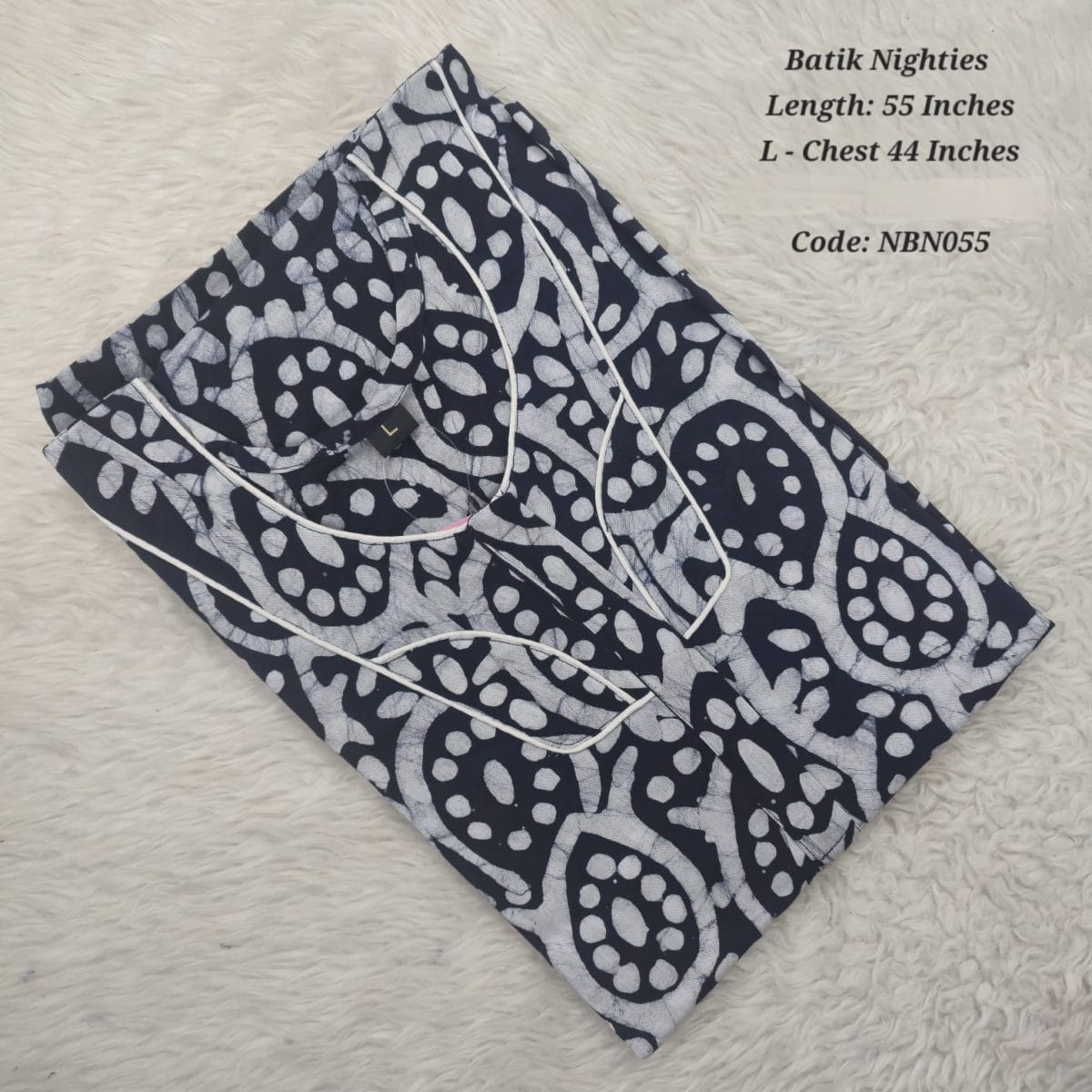 Navy Blue Cotton Nila Batik Nighties - NBN055
