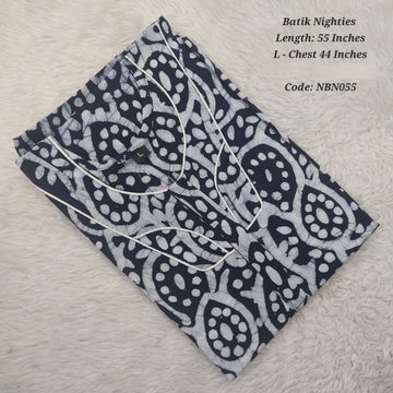 Navy Blue Cotton Nila Batik Nighties - NBN055