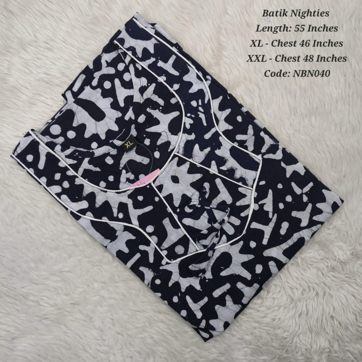 Navy Blue Cotton Nila Batik Nighties - NBN040