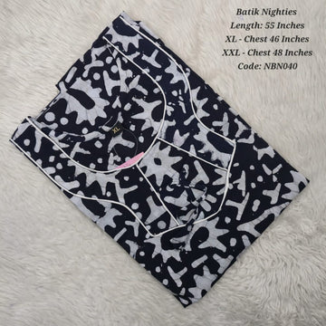 Navy Blue Cotton Nila Batik Nighties - NBN040
