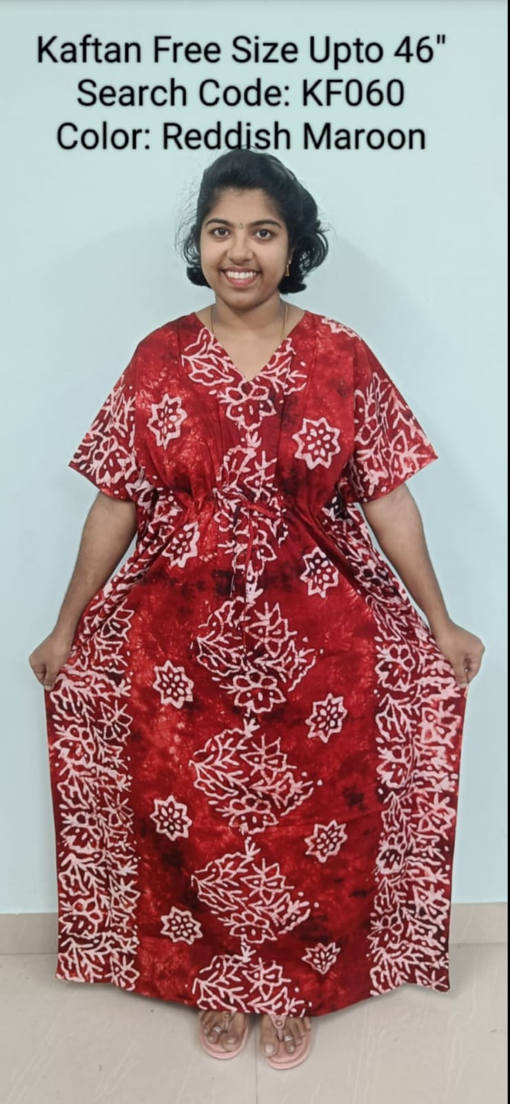 Reddish Maroon Cotton Nila Free Size Kaftan Nighties - KF060