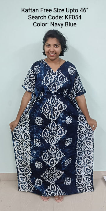 Navy BlueCotton Nila Free Size Kaftan Nighties - KF054