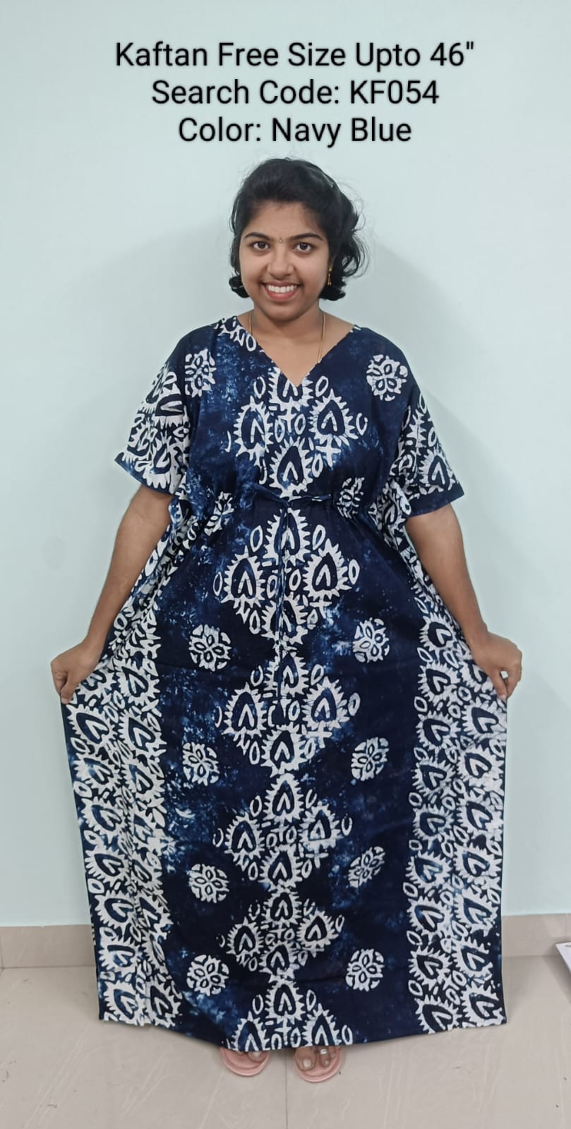 Navy BlueCotton Nila Free Size Kaftan Nighties - KF054