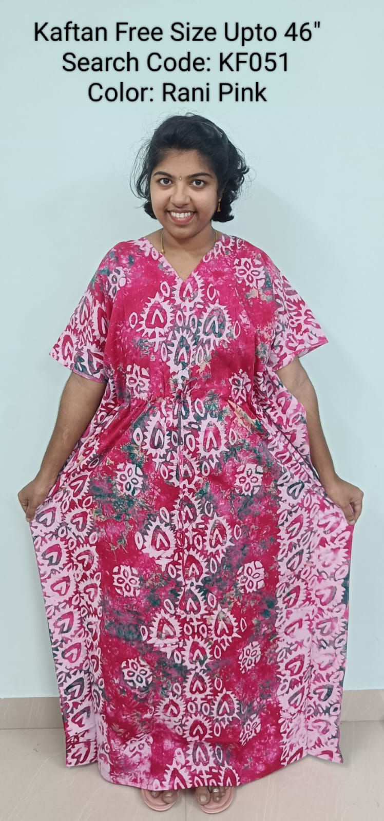 Rani Pink Cotton Nila Free Size Kaftan Nighties - KF051