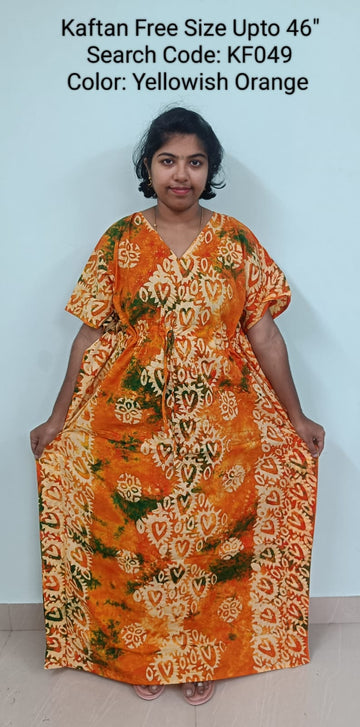 Yellowish Orange Cotton Nila Free Size Kaftan Nighties - KF049