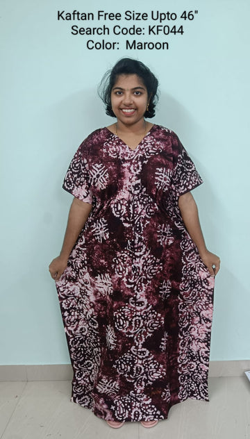 Maroon Cotton Nila Free Size Kaftan Nighties - KF044