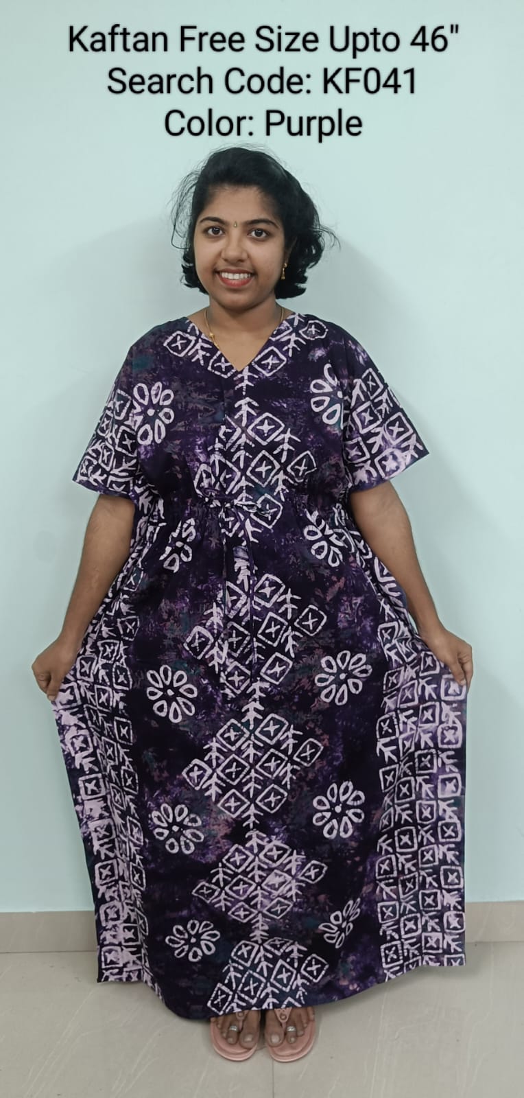 Purple Cotton Nila Free Size Kaftan Nighties - KF041