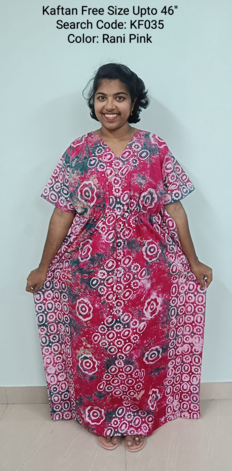 Rani Pink Cotton Nila Free Size Kaftan Nighties - KF035