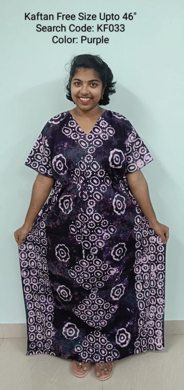 Purple Cotton Nila Free Size Kaftan Nighties - KF033