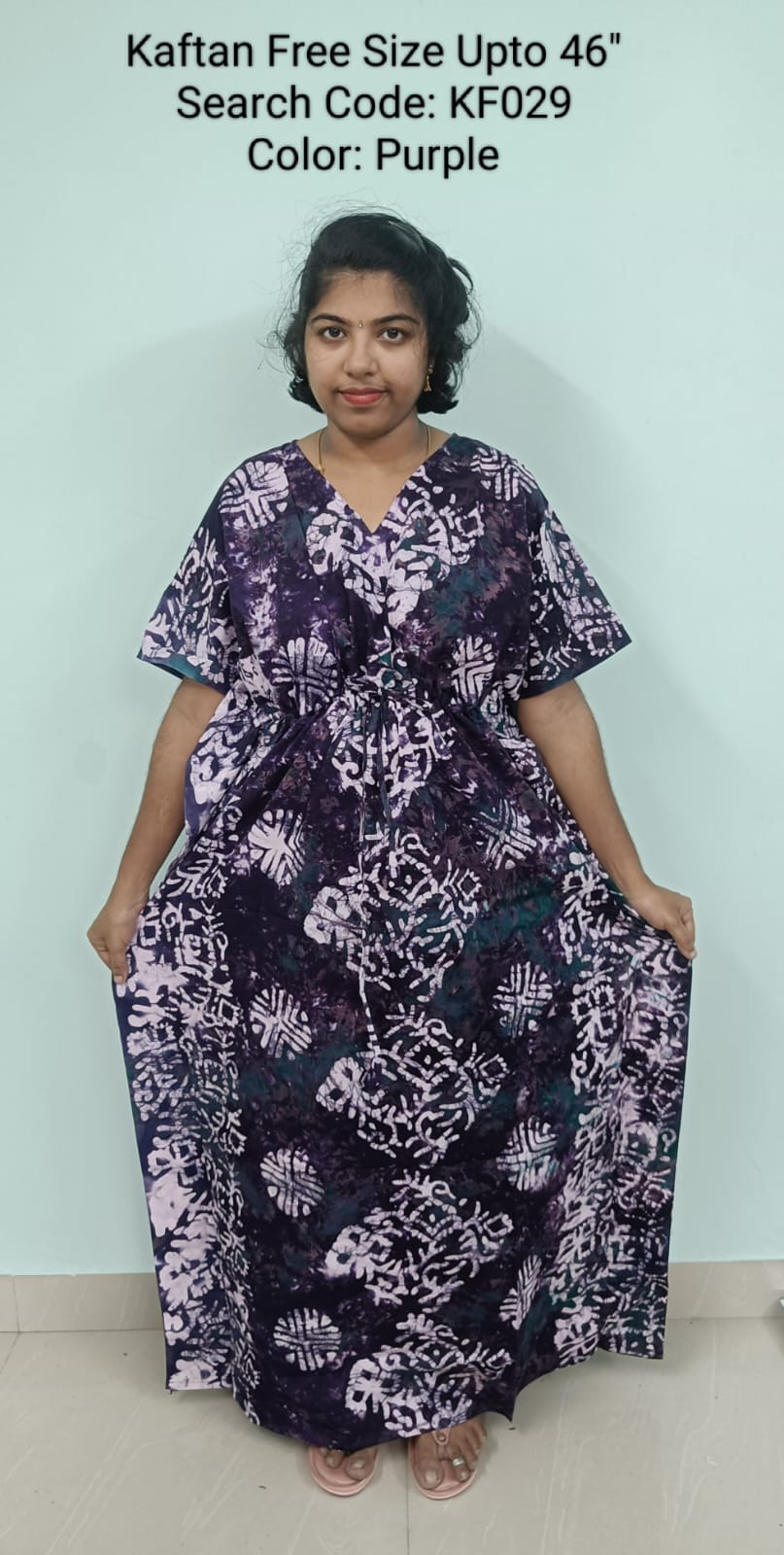 Purple Cotton Nila Free Size Kaftan Nighties - KF029