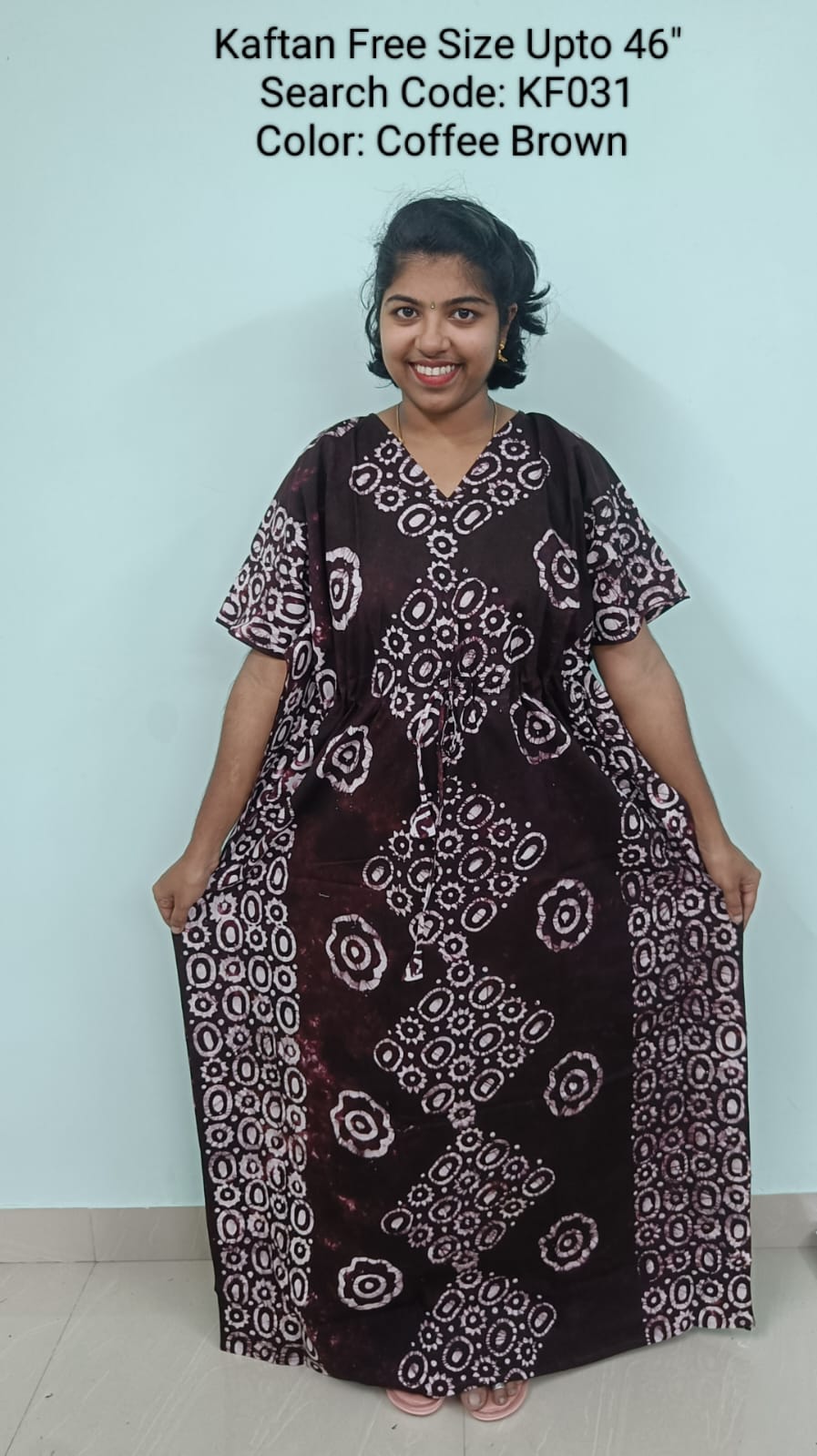 Coffee Brown Cotton Nila Free Size Kaftan Nighties - KF031