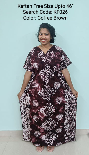 Coffee Brown Cotton Nila Free Size Kaftan Nighties - KF026