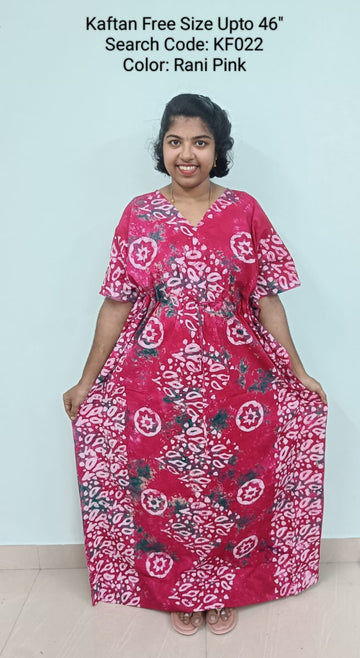 Rani Pink Cotton Nila Free Size Kaftan Nighties - KF022