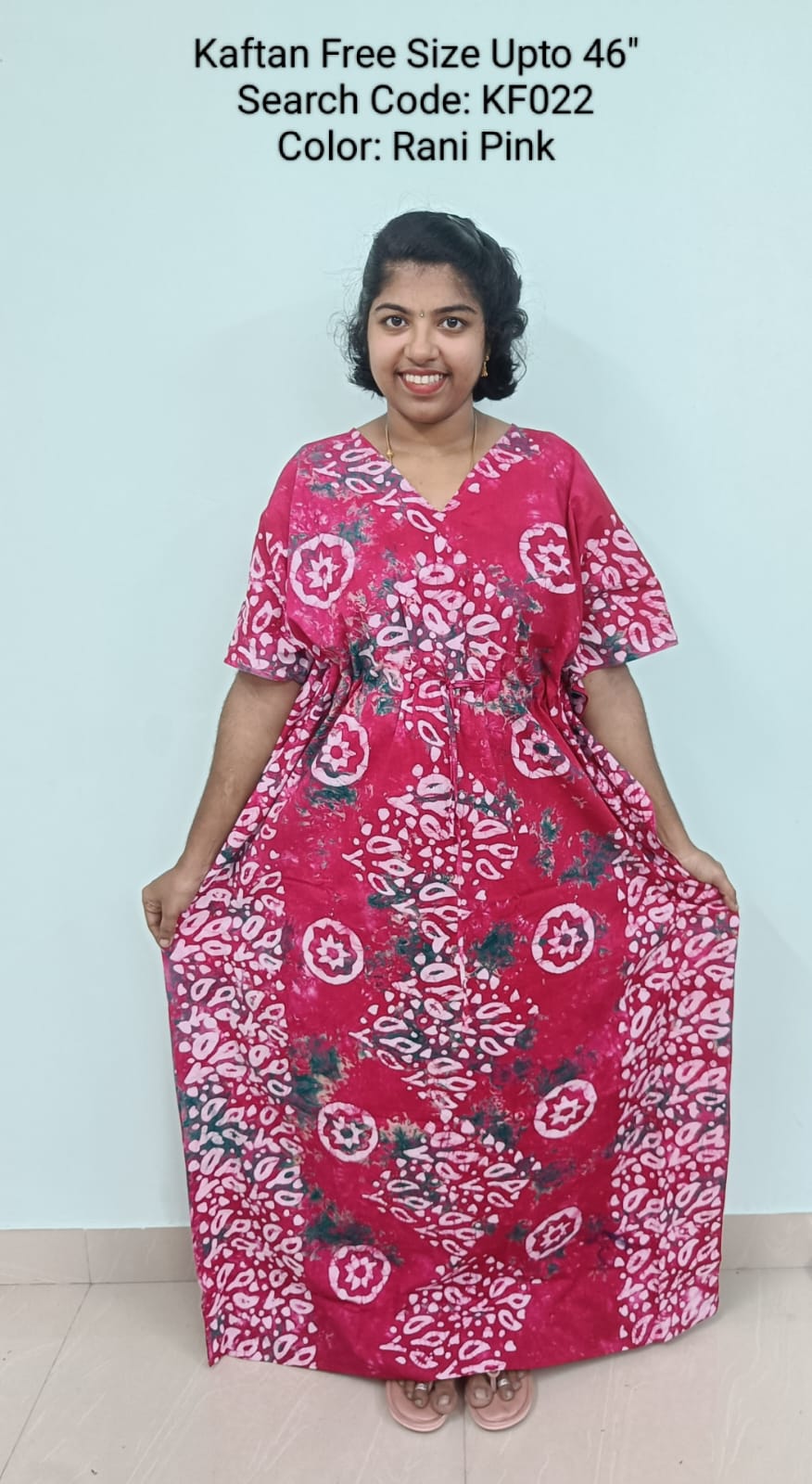 Rani Pink Cotton Nila Free Size Kaftan Nighties - KF022