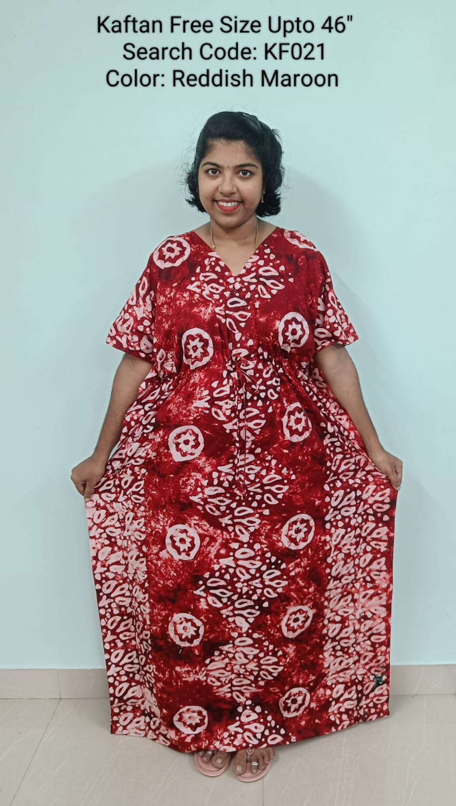 Reddish Maroon Cotton Nila Free Size Kaftan Nighties - KF021