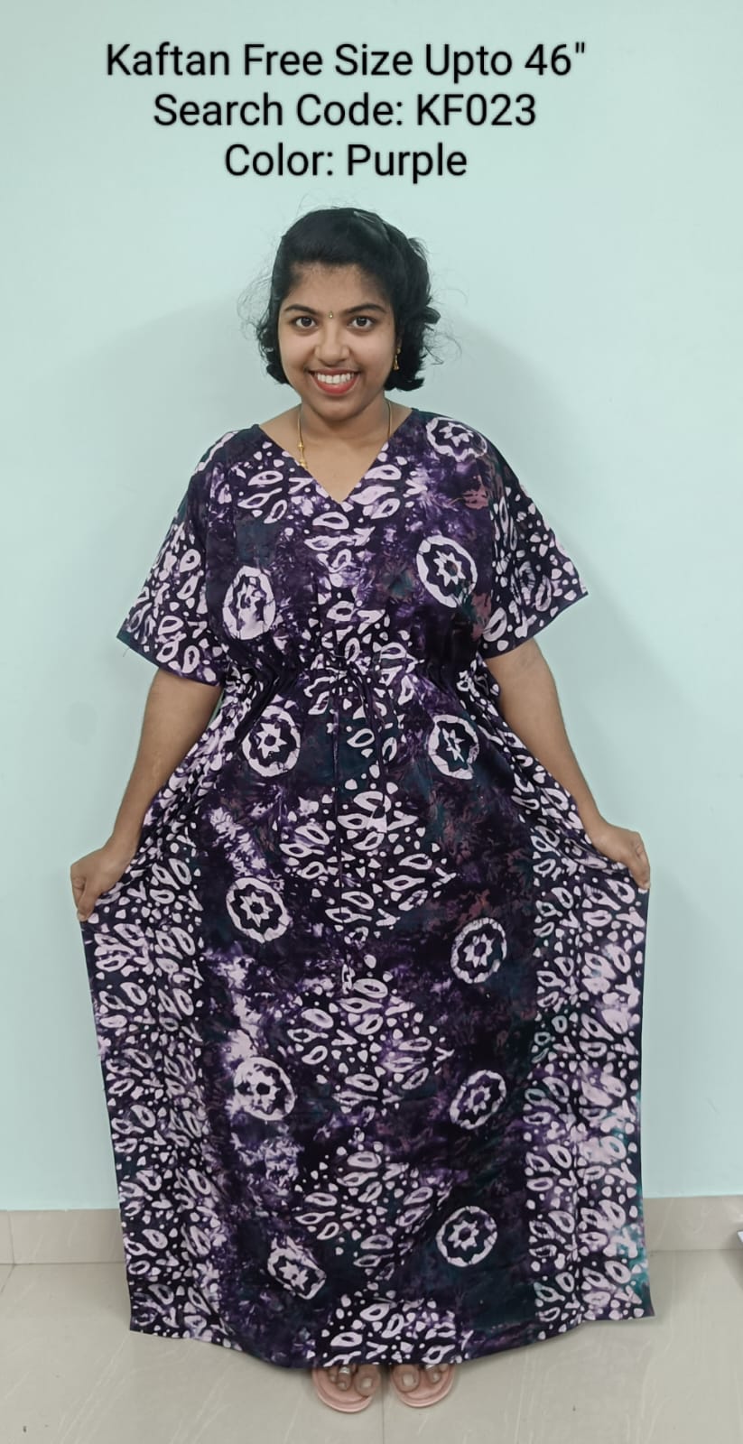 Purple Cotton Nila Free Size Kaftan Nighties - KF023