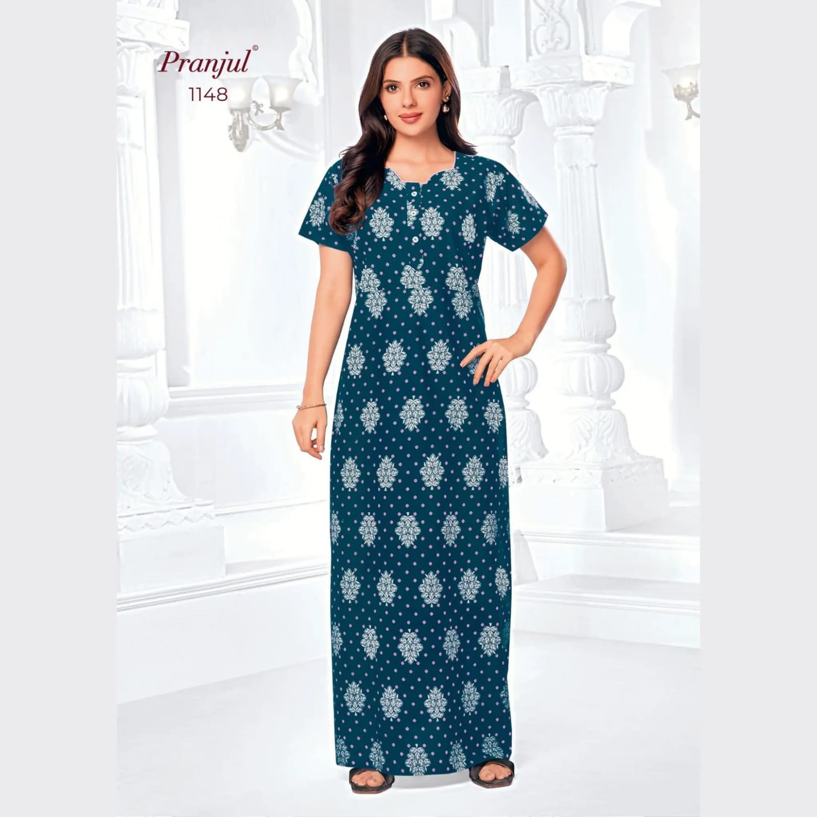 Teal Cotton Pranjul Nighties -1148