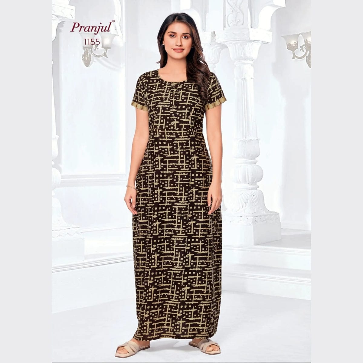 Coffee Brown Cotton Pranjul Nighties -1155