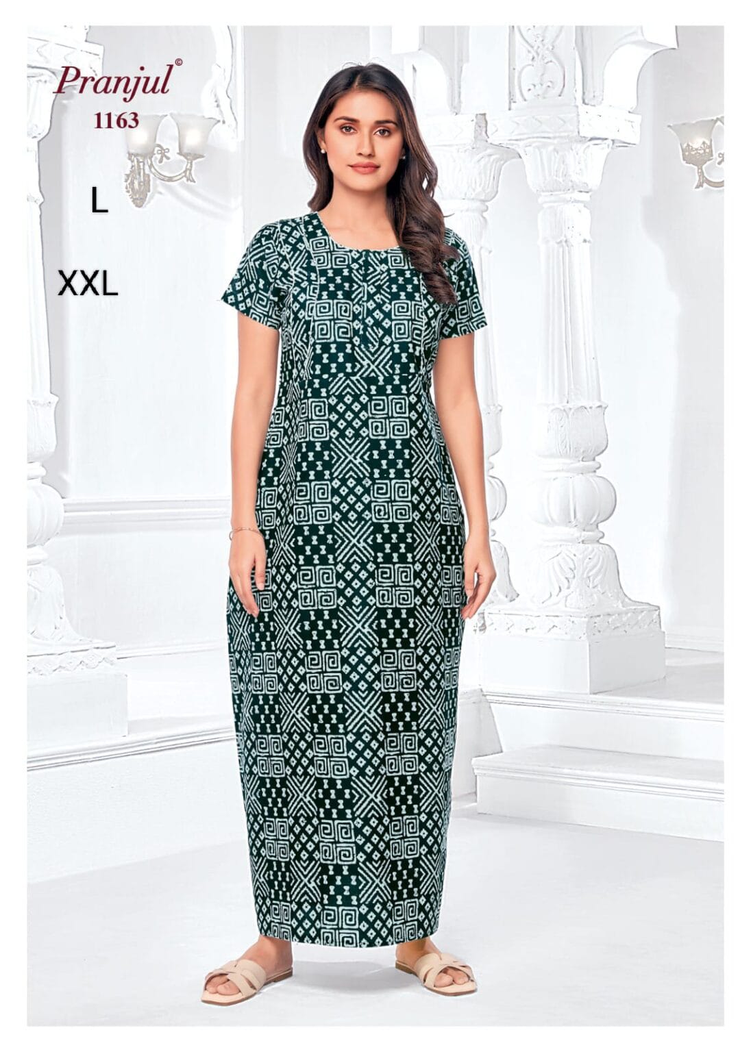 Green Cotton Pranjul Nighties - 1163