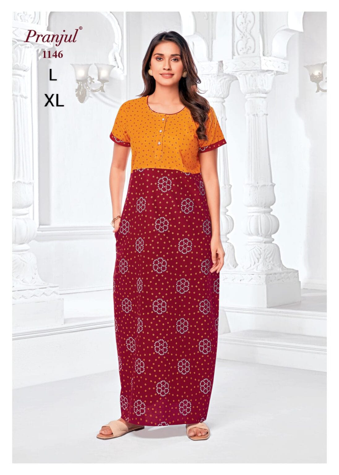 Red Cotton Pranjul Nighties - 1146