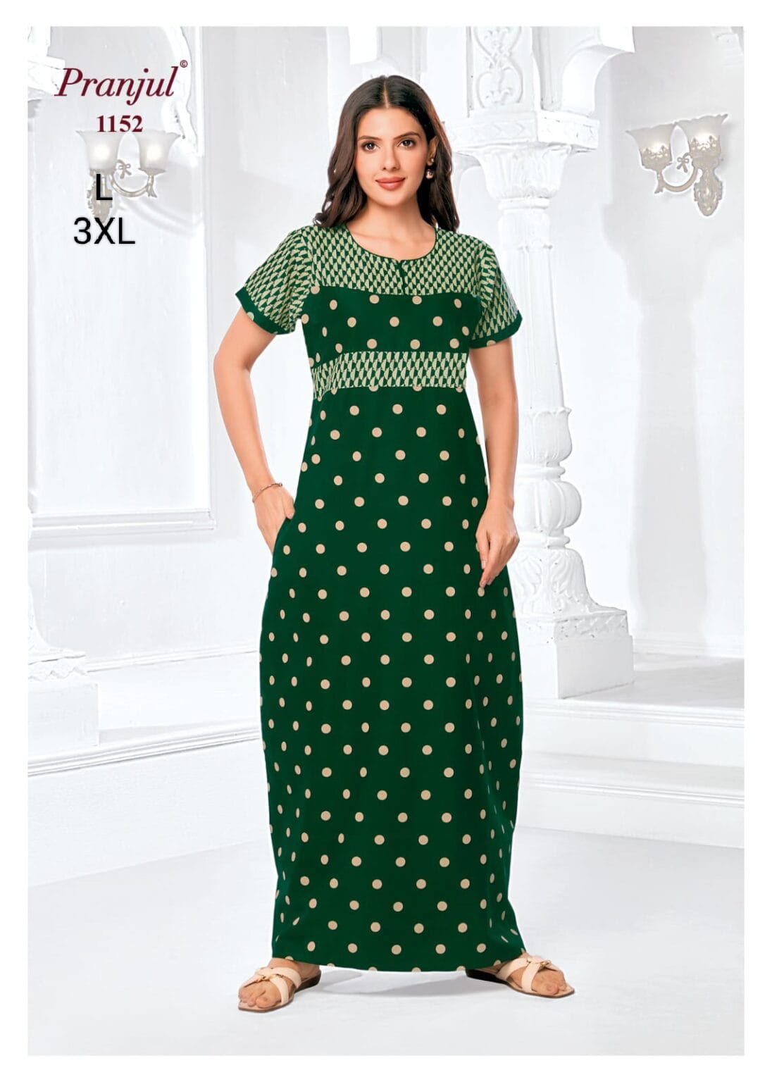 Green Cotton Pranjul Nighties - 1152